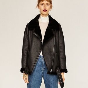 Zara Oversized Black Faux Leather Moto Jacket